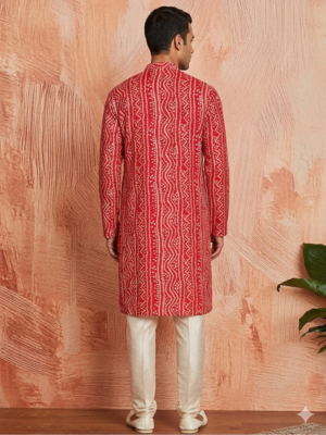 Multi shades men's red rayon kurta  full sleeve 3