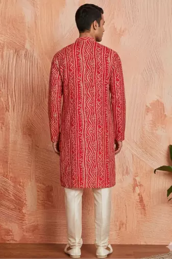 Multi shades men's red rayon kurta  full sleeve