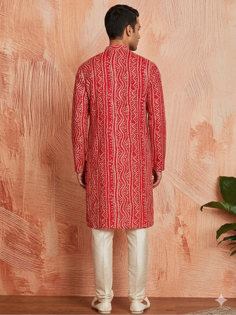 Multi shades men's red rayon kurta  full sleeve