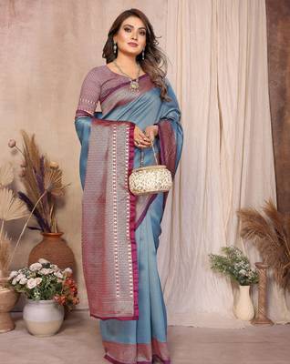 blue banarasi silk jacquard saree for women 4