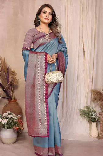 blue banarasi silk jacquard saree for women
