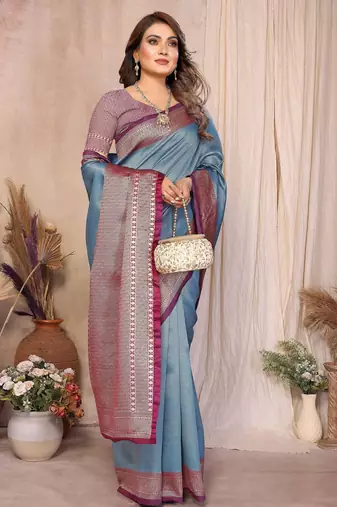 blue banarasi silk jacquard saree for women