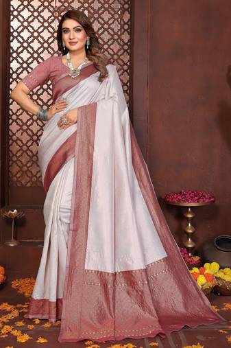 cream banarasi silk jacquard saree for women