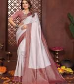 cream banarasi silk jacquard saree for women