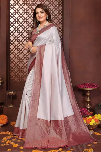 cream banarasi silk jacquard saree for women