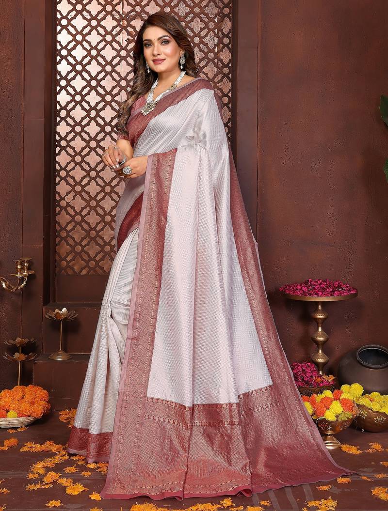 cream banarasi silk jacquard saree for women