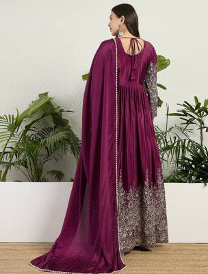 Purple chinon stitched gown with embellished dupatta full sleeve embroidered 2