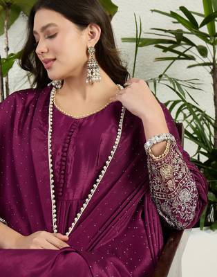 Purple chinon stitched gown with embellished dupatta full sleeve embroidered 4