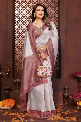 cream banarasi silk jacquard saree for women