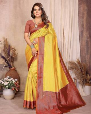 mustard banarasi silk jacquard saree for women 1