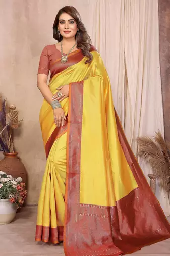 mustard banarasi silk jacquard saree for women