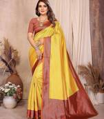 mustard banarasi silk jacquard saree for women