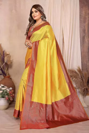 mustard banarasi silk jacquard saree for women
