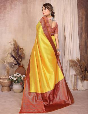 mustard banarasi silk jacquard saree for women 3