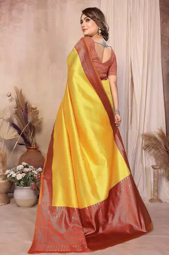 mustard banarasi silk jacquard saree for women