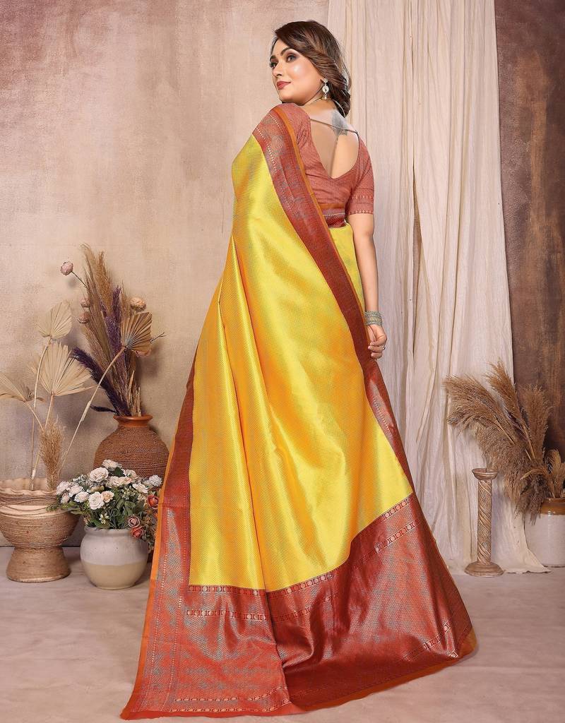 mustard banarasi silk jacquard saree for women