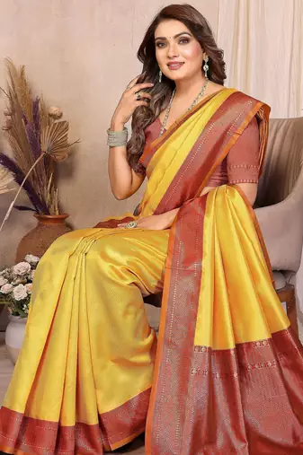 mustard banarasi silk jacquard saree for women