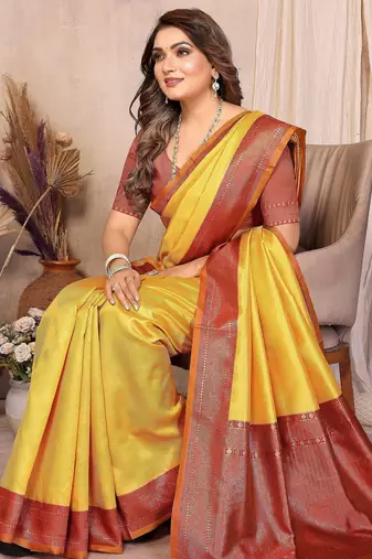 mustard banarasi silk jacquard saree for women