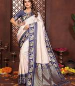 Navy-blue banarasi silk jacquard saree for women