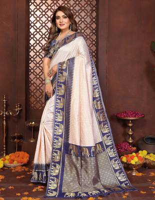 Navy-blue banarasi silk jacquard saree for women 2