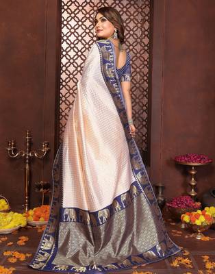 Navy-blue banarasi silk jacquard saree for women 3