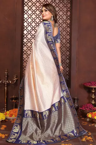 Navy-blue banarasi silk jacquard saree for women