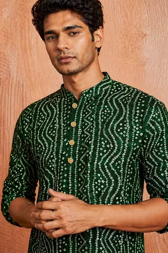 Multi shades men's green rayon kurta full sleeve