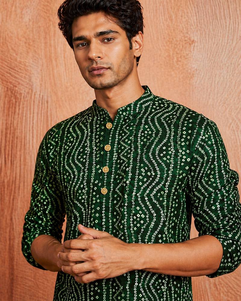 Multi shades men's green rayon kurta full sleeve