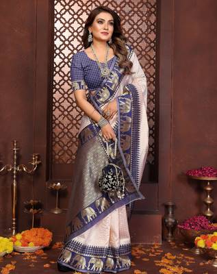 Navy-blue banarasi silk jacquard saree for women 4