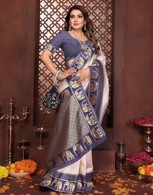 Navy-blue banarasi silk jacquard saree for women 5
