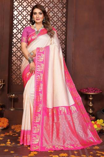 Pink banarasi silk jacquard saree for women