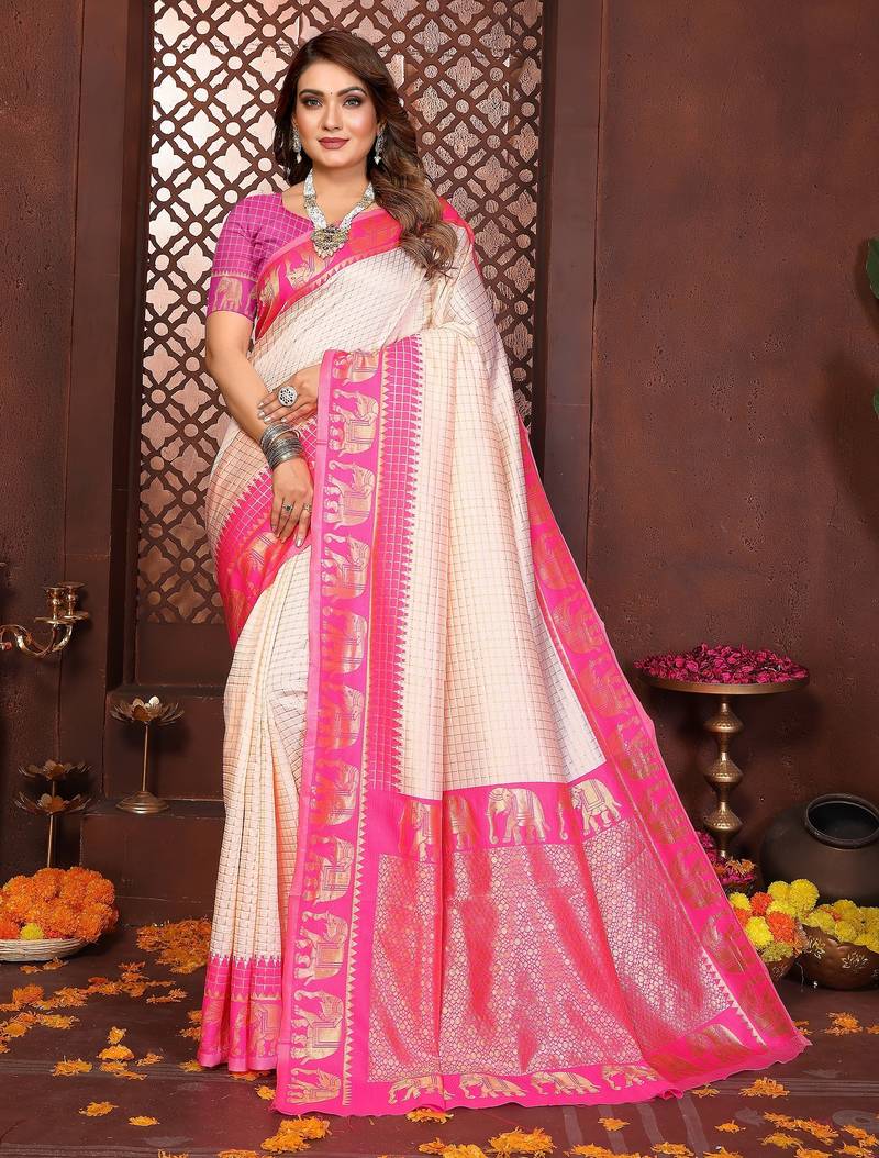 Pink banarasi silk jacquard saree for women