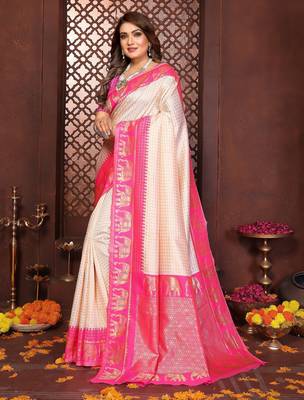 Pink banarasi silk jacquard saree for women 2