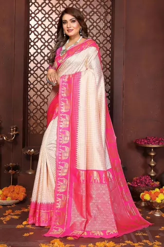 Pink banarasi silk jacquard saree for women