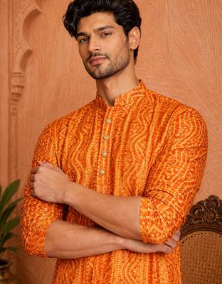 Multi shades men's mustrad rayon kurta full sleeve 4