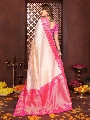 Pink banarasi silk jacquard saree for women 3