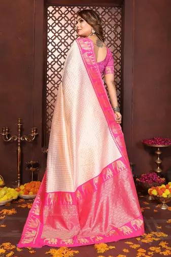 Pink banarasi silk jacquard saree for women