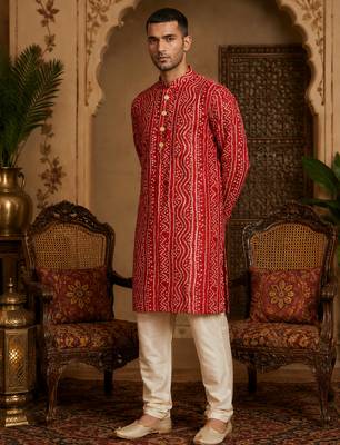 Multi shades men's red rayon kurta  full sleeve 4