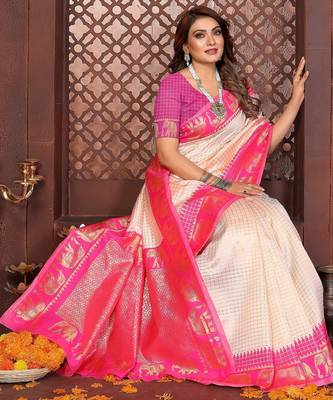 Pink banarasi silk jacquard saree for women 4
