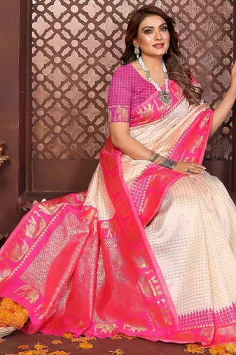 Pink banarasi silk jacquard saree for women