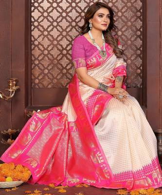Pink banarasi silk jacquard saree for women 5