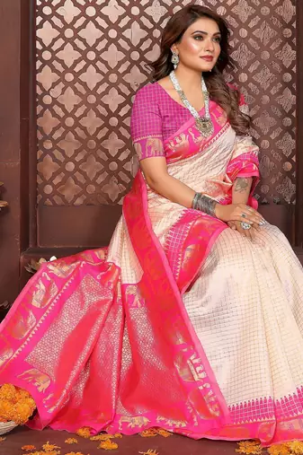 Pink banarasi silk jacquard saree for women