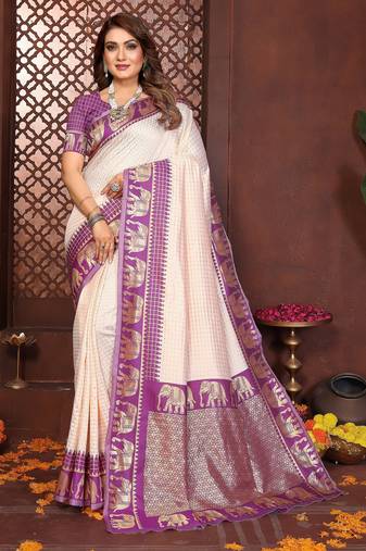 purple banarasi silk jacquard saree for women