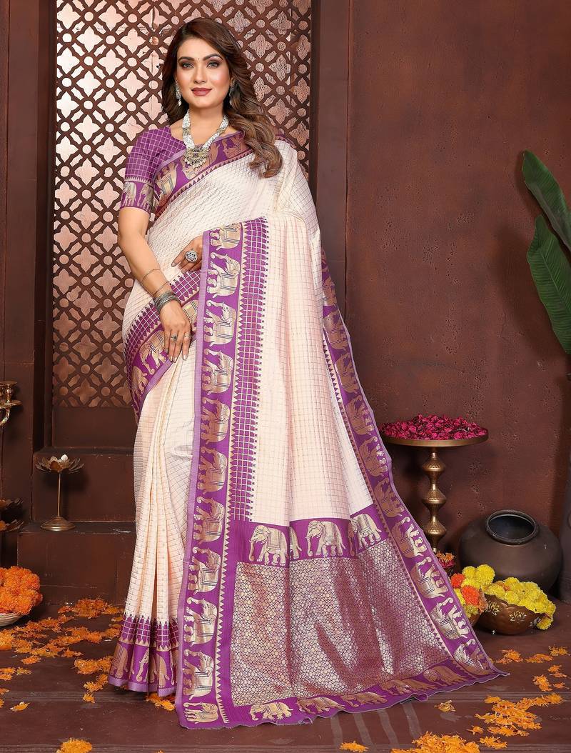 purple banarasi silk jacquard saree for women