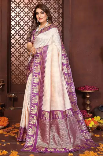 purple banarasi silk jacquard saree for women