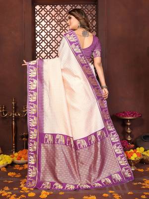 purple banarasi silk jacquard saree for women 3