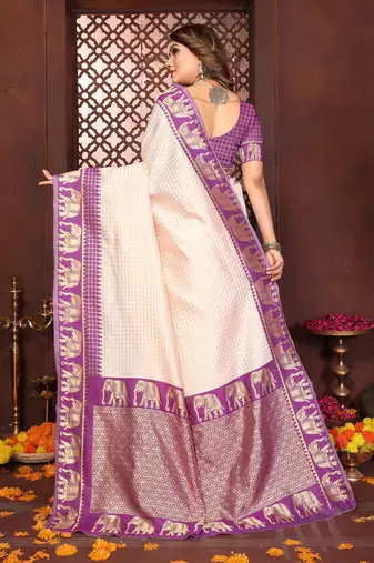 purple banarasi silk jacquard saree for women