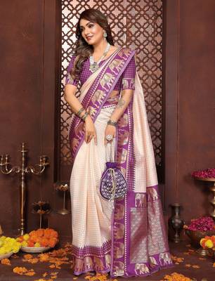 purple banarasi silk jacquard saree for women 4