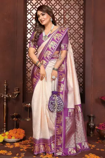 purple banarasi silk jacquard saree for women