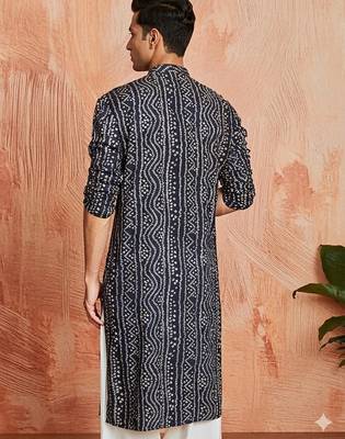 Multi shades men's navt blue rayon kurta full sleeve 4